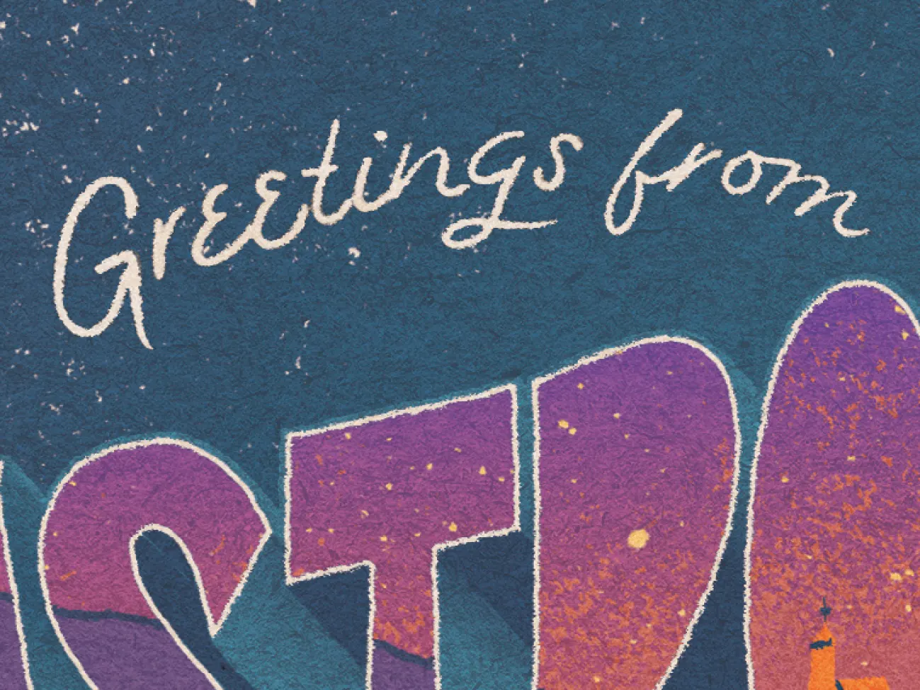 detail 1, greetings from lettering