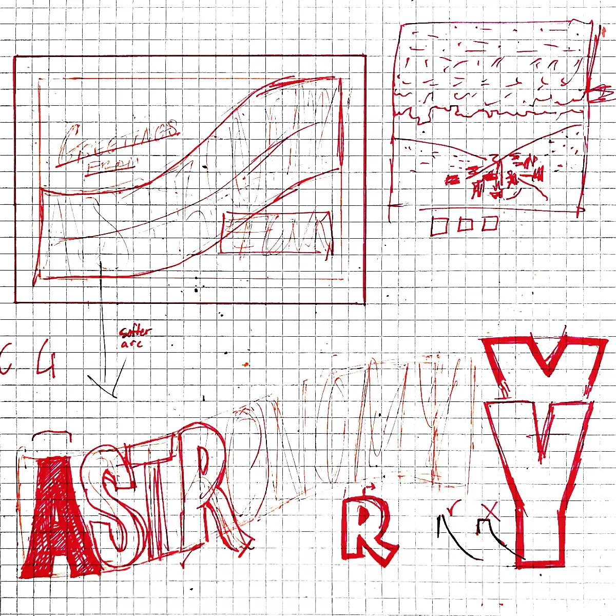 Sketch of astronomy town lettering on grid paper